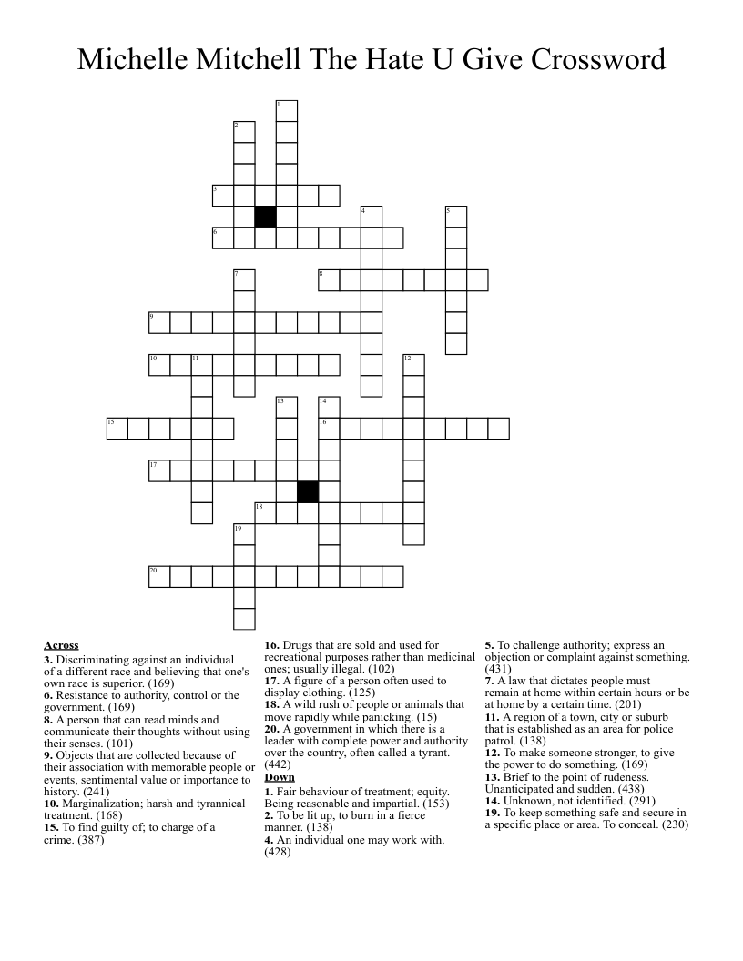Michelle Mitchell The Hate U Give Crossword