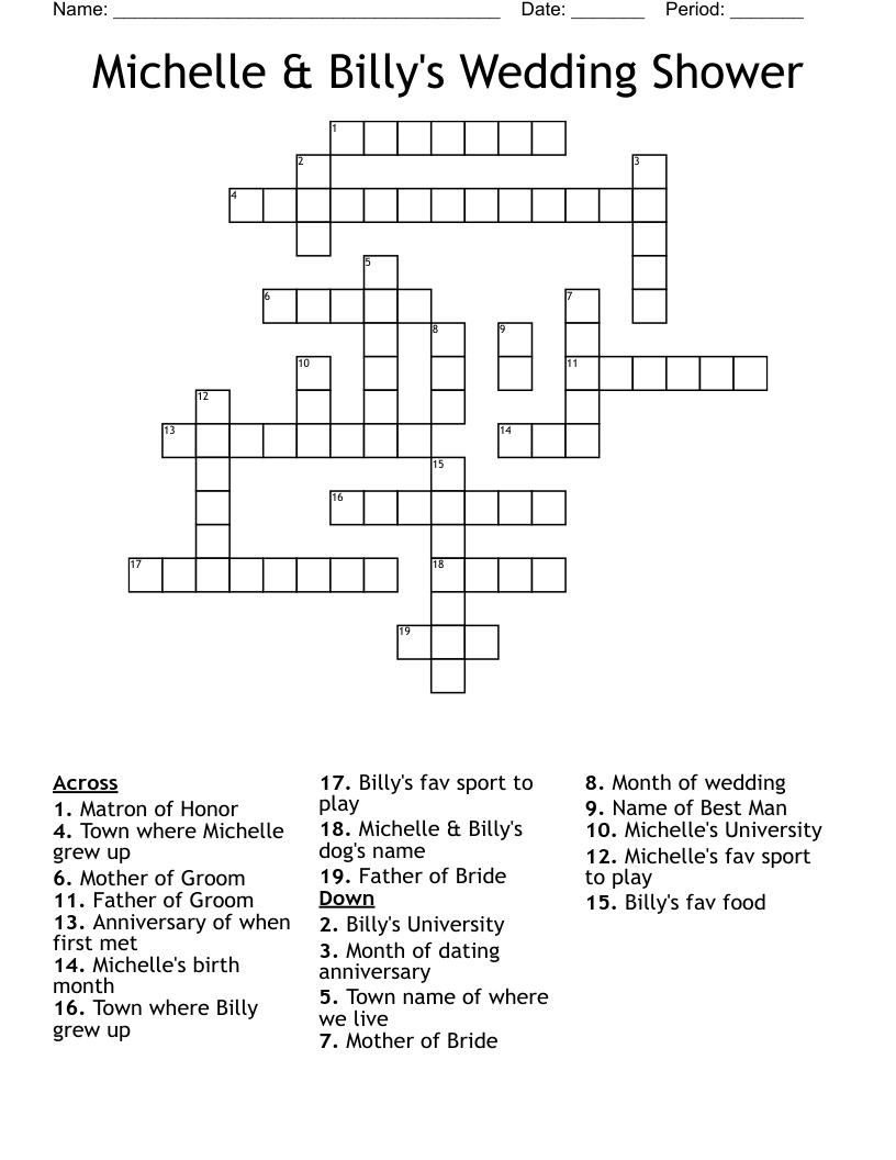 Michelle & Billy's Wedding Shower Crossword