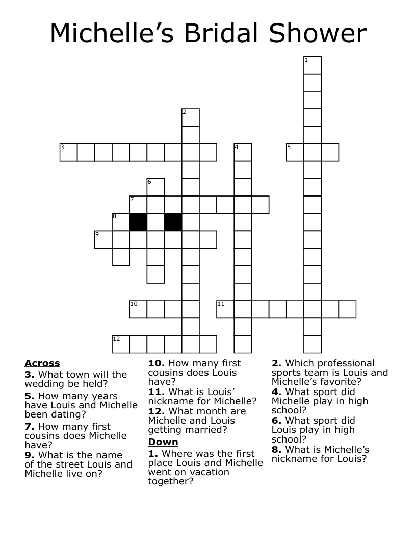 Michelle’s Bridal Shower Crossword