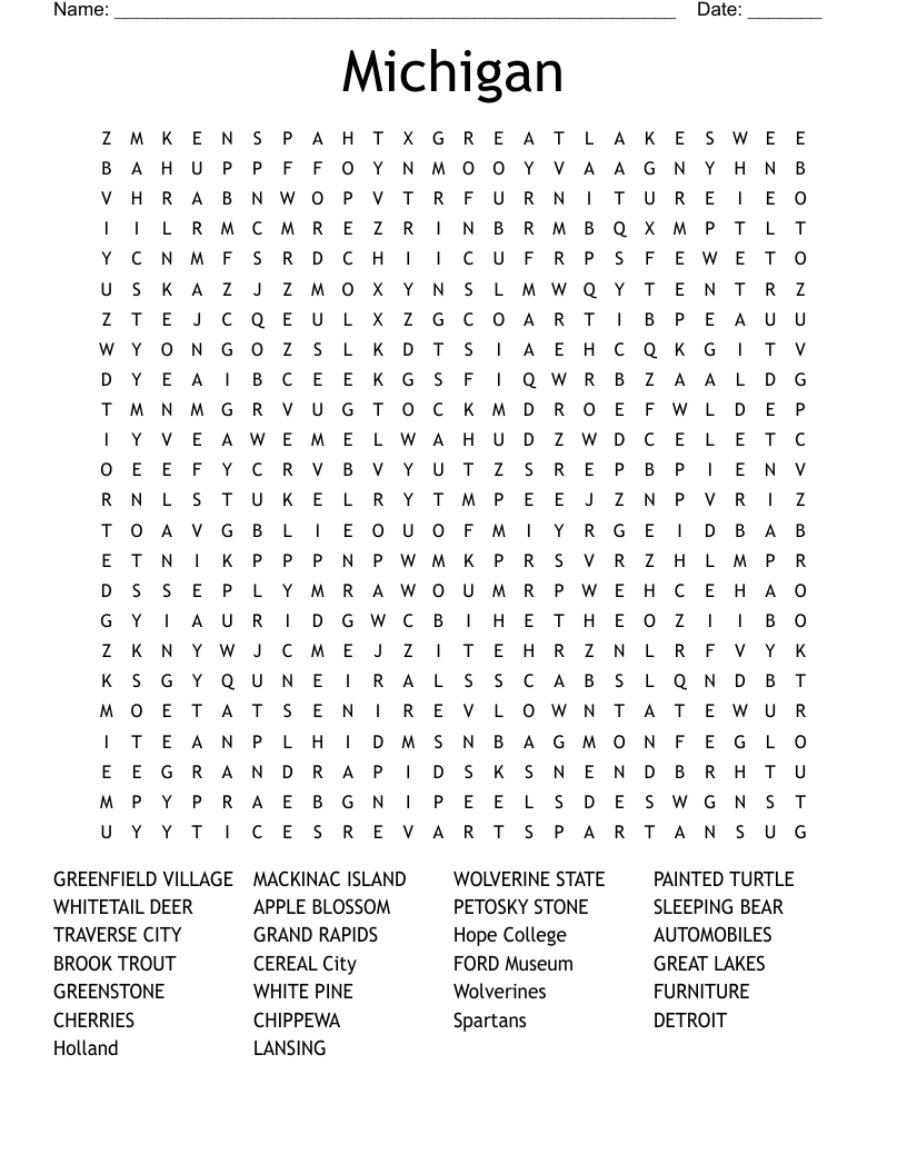 Michigan Word Search