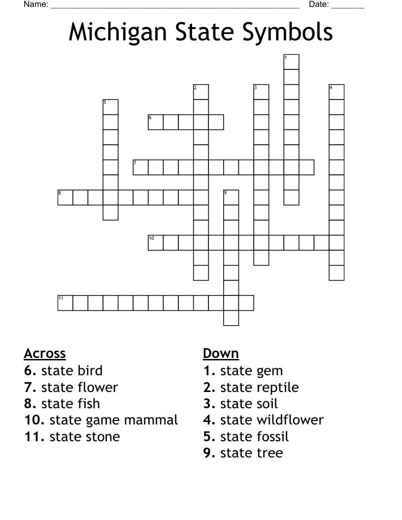 Michigan State Symbols Crossword