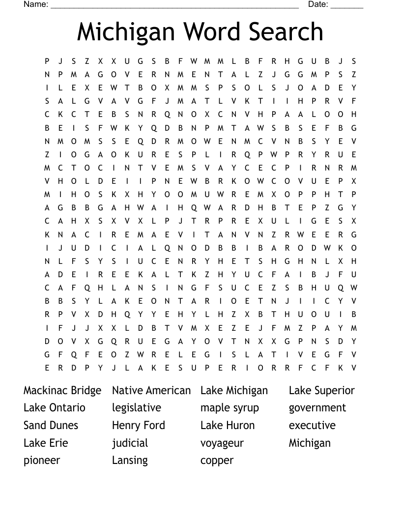Michigan Word Search
