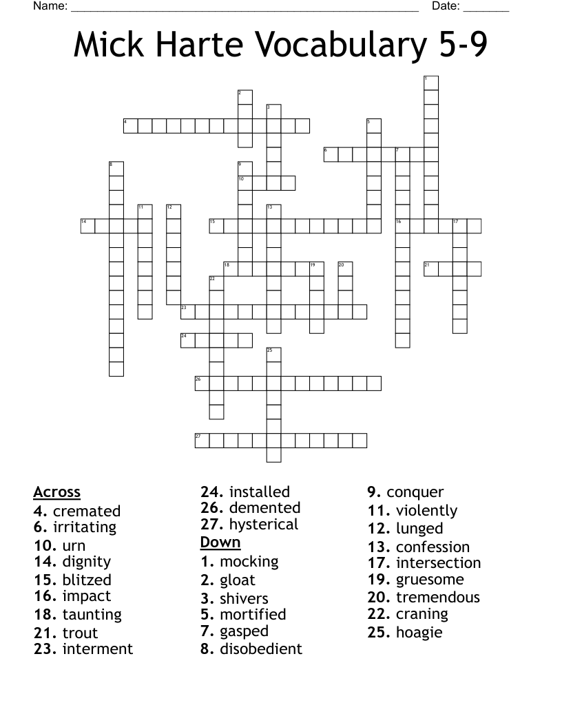 Mick Harte Vocabulary 5-9 Crossword
