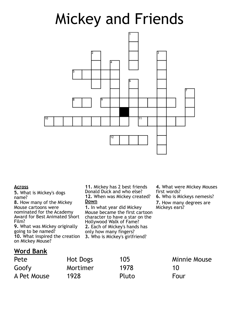 Mickey and Friends Crossword