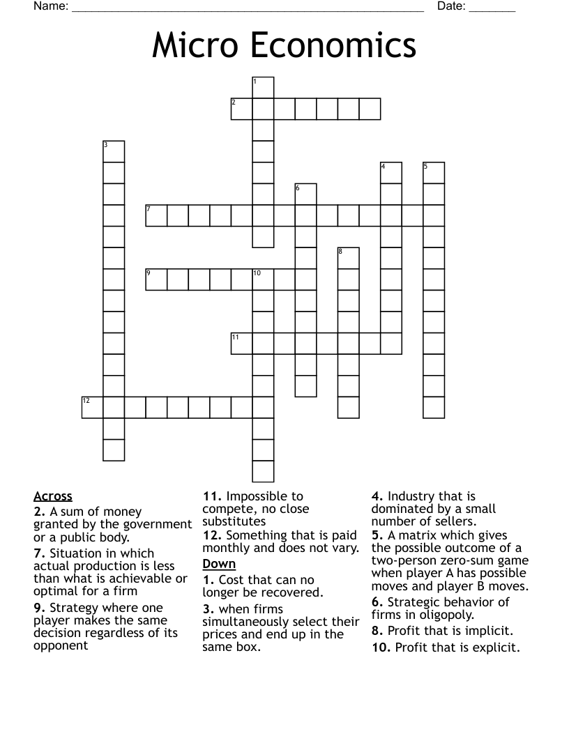 Micro Economics Crossword