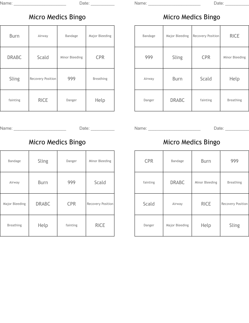 Micro Medics Bingo 