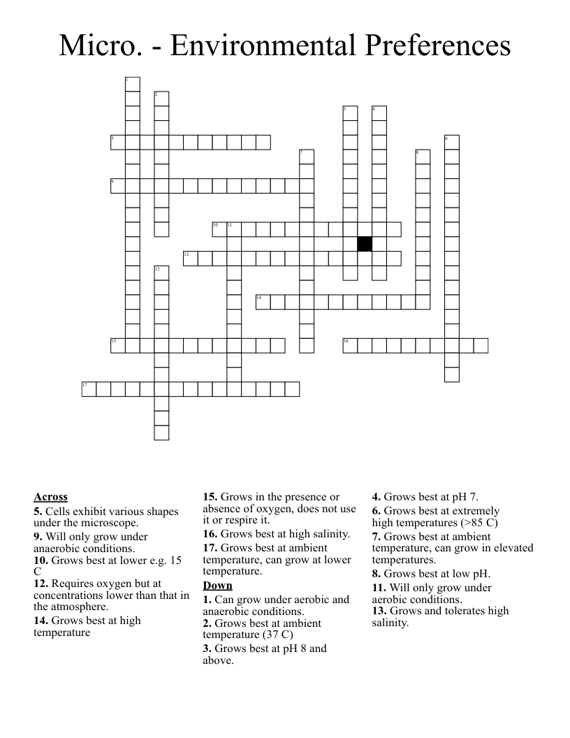 Micro. - Environmental Preferences Crossword