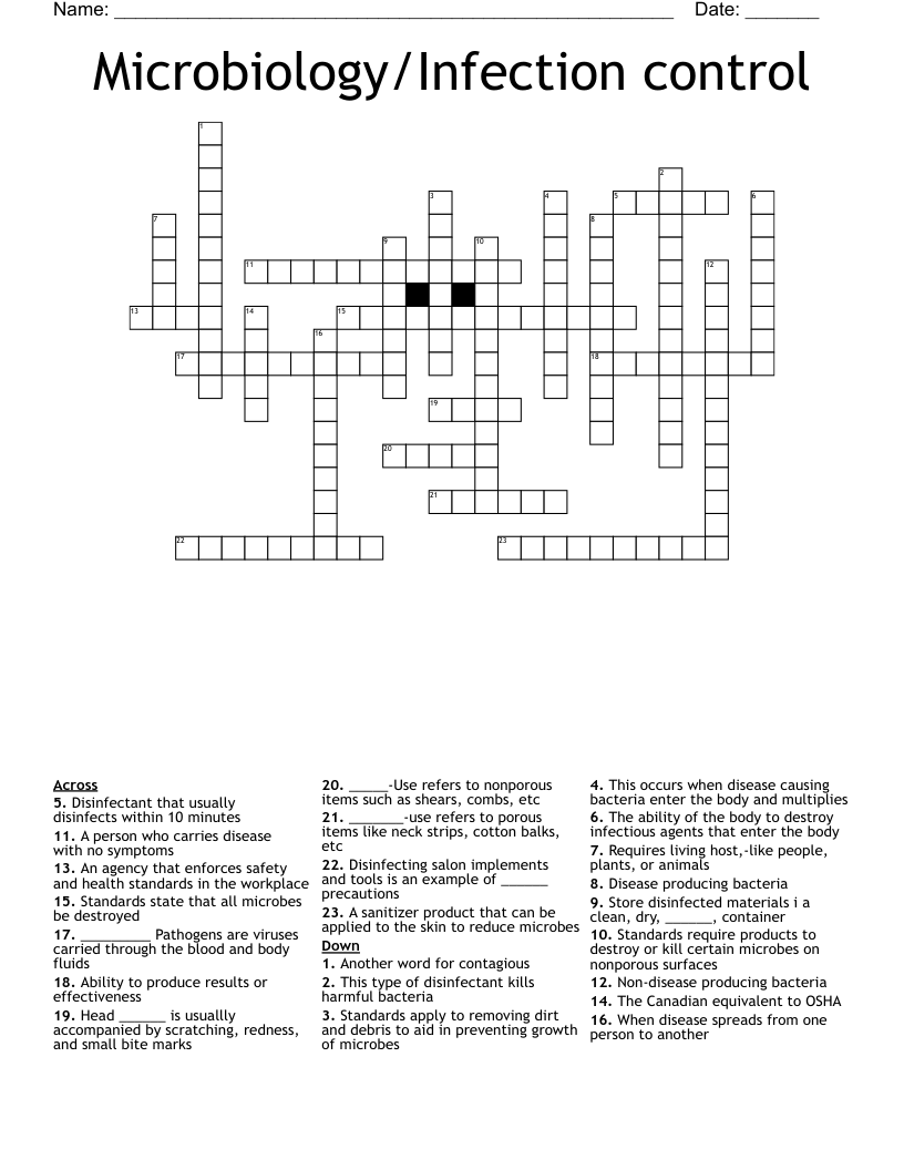 Microbiology/Infection control Crossword
