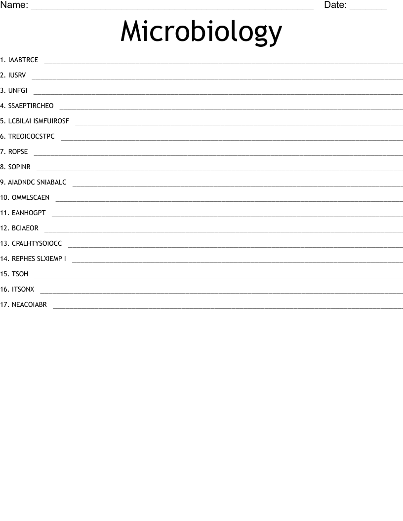 Microbiology Word Scramble