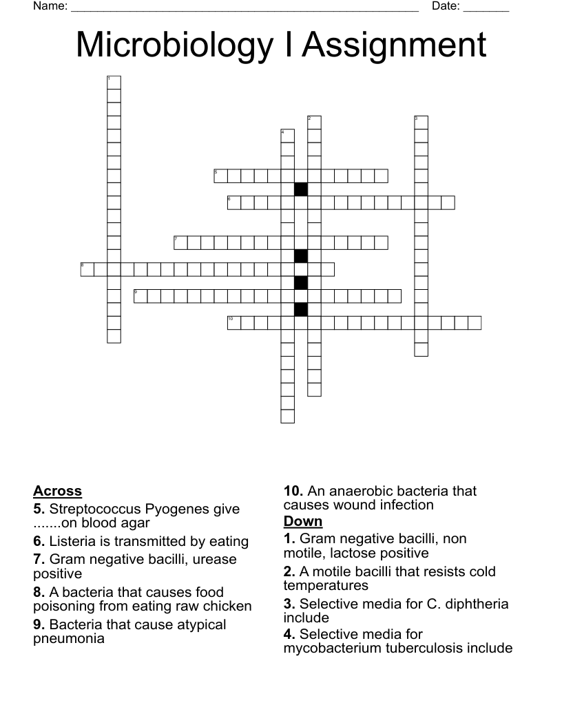 Microbiology I Assignment Crossword