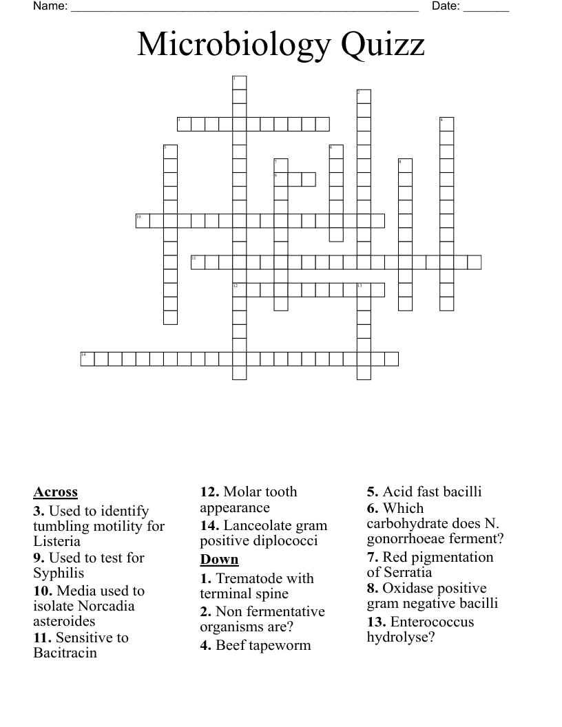 Microbiology Quizz Crossword