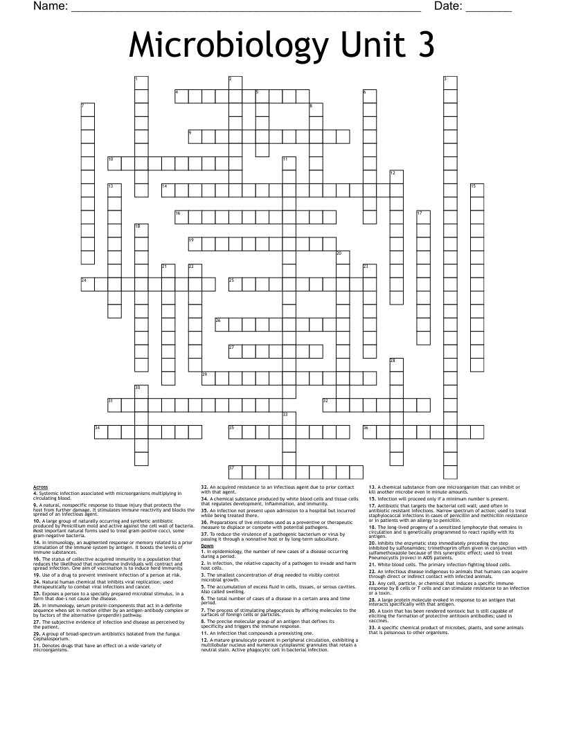 Microbiology Unit 3 Crossword