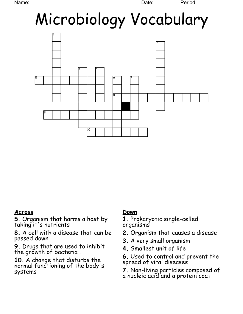 Microbiology Vocabulary Crossword
