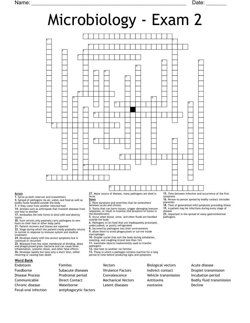 Microbiology - Exam 2 Crossword