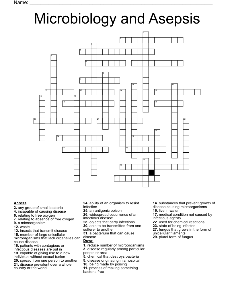 Microbiology and Asepsis  Crossword