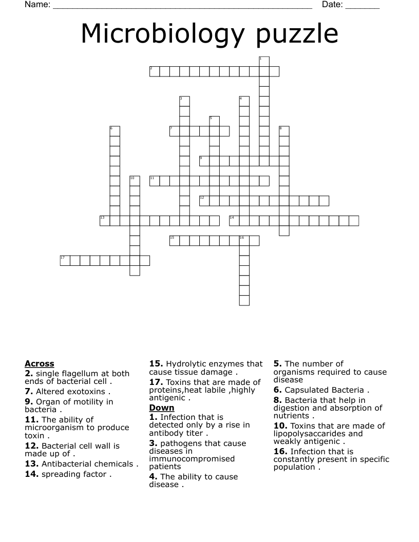 Microbiology puzzle Crossword