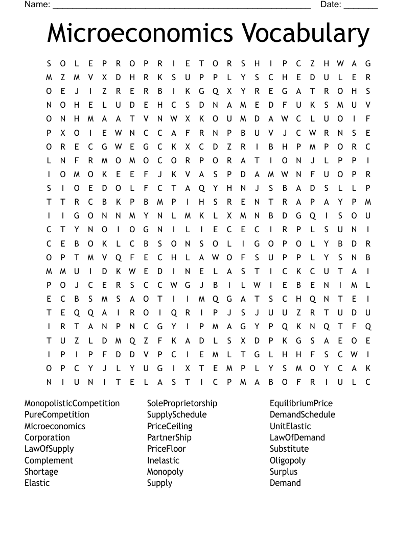 Microeconomics Vocabulary Word Search