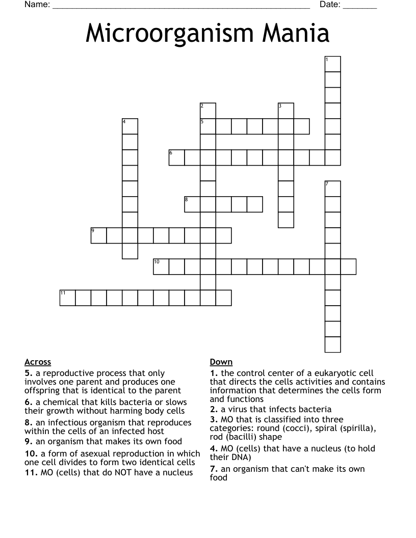 Microorganism Mania Crossword