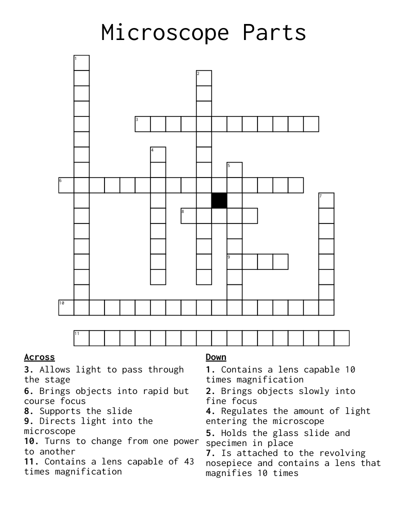 Microscope Parts  Crossword