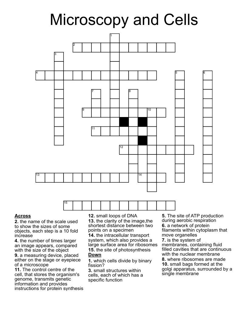 Microscopy and Cells Crossword