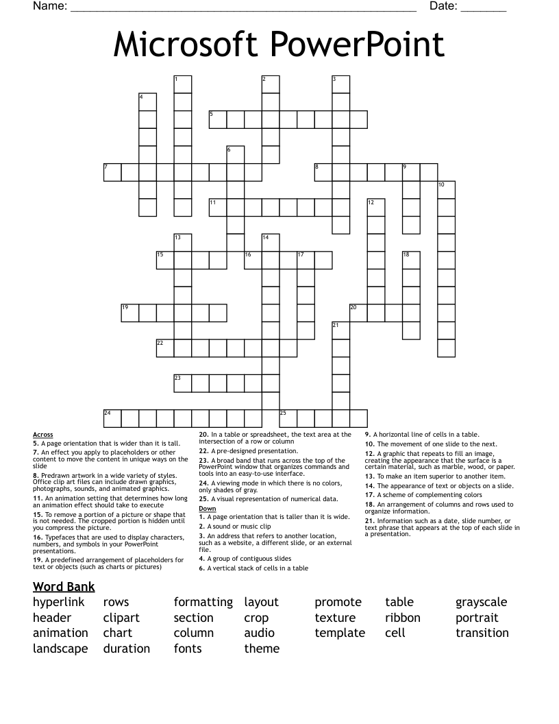 Microsoft PowerPoint Crossword
