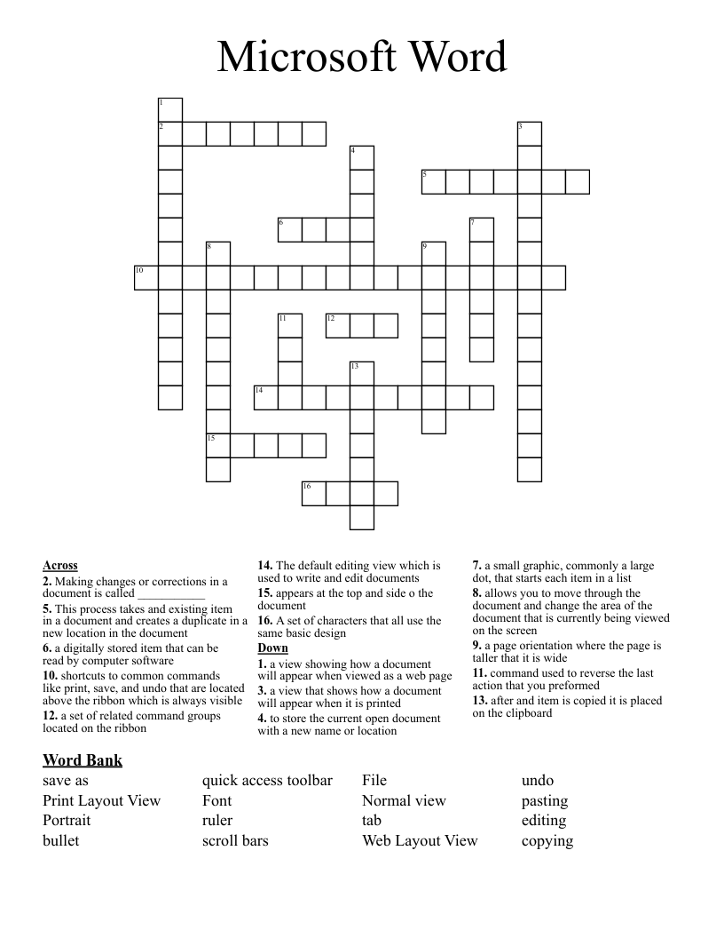 Microsoft Word Crossword