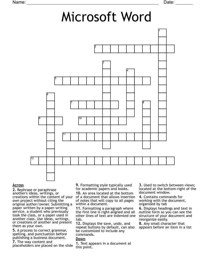 Microsoft Word Crossword