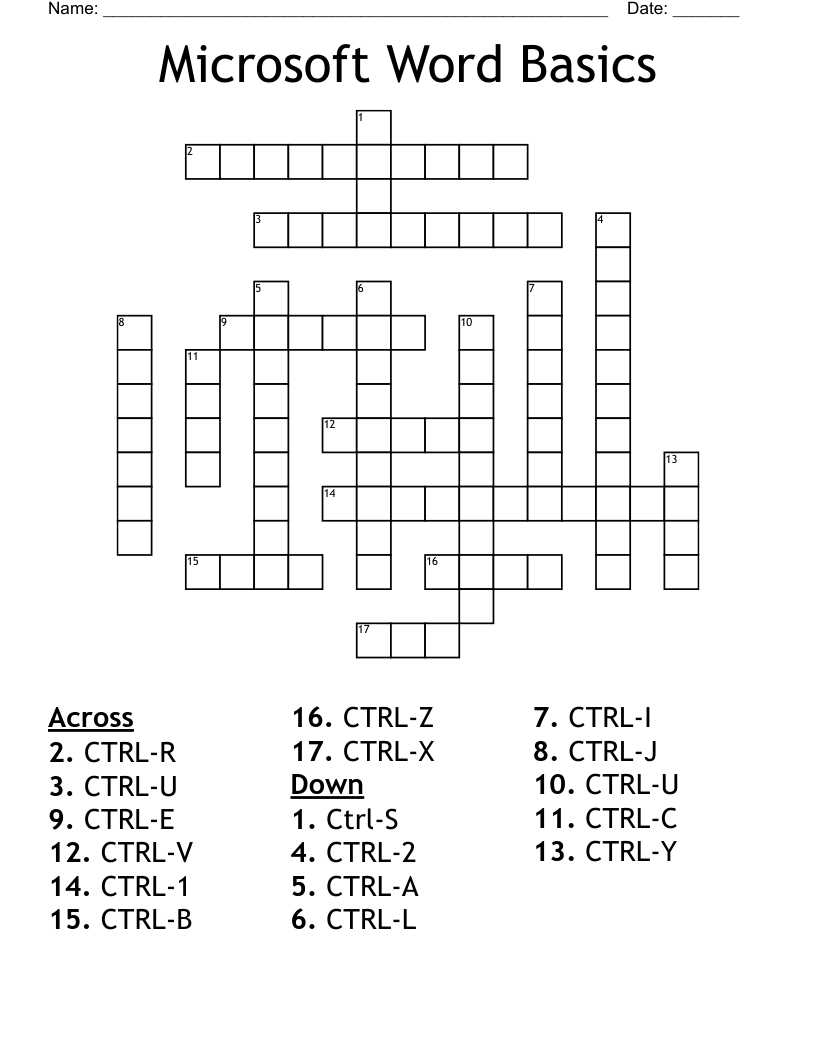Microsoft Word Basics Crossword