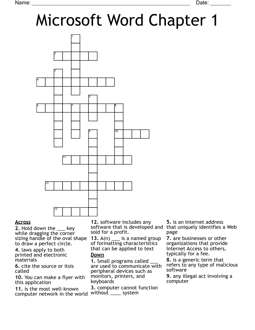 Microsoft Word Chapter 1 Crossword