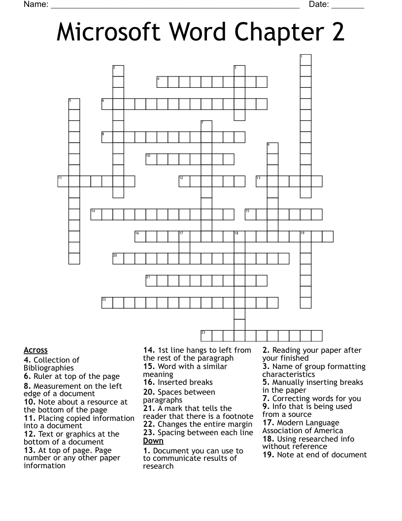 Microsoft Word Chapter 2  Crossword