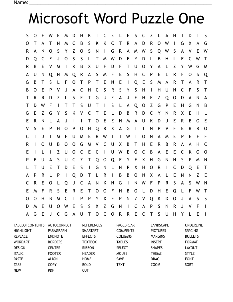 Microsoft Word Puzzle One Word Search