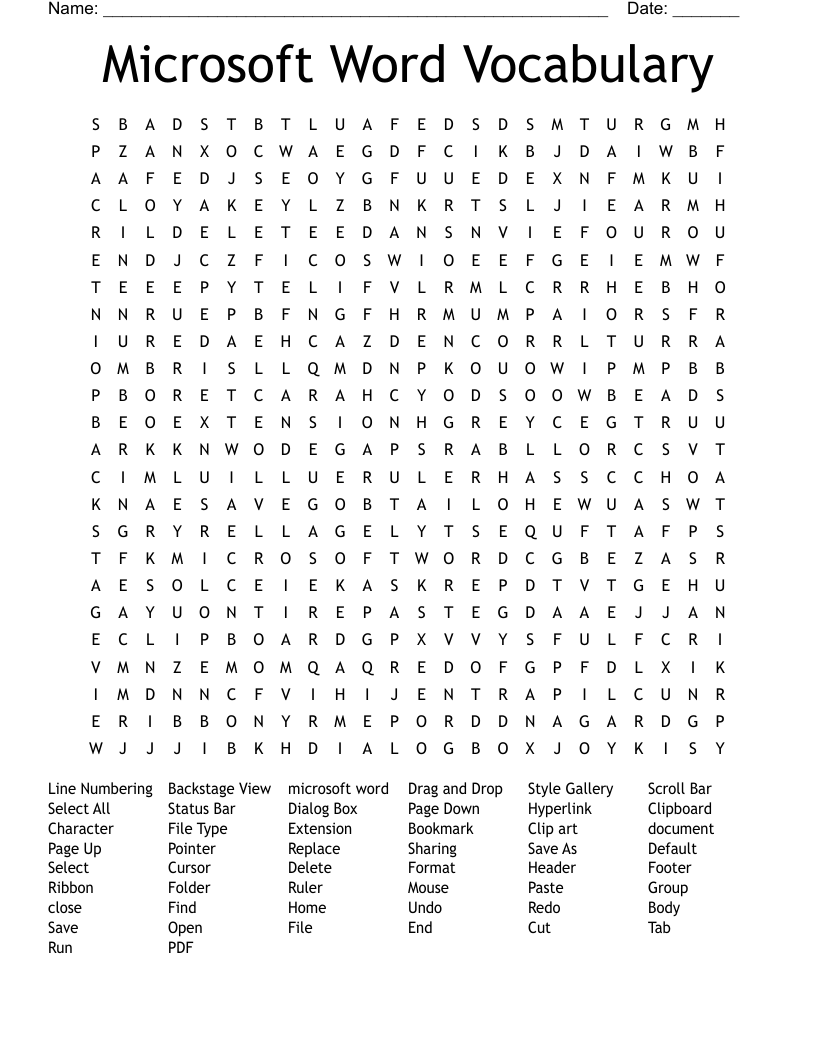 Microsoft Word Vocabulary Word Search