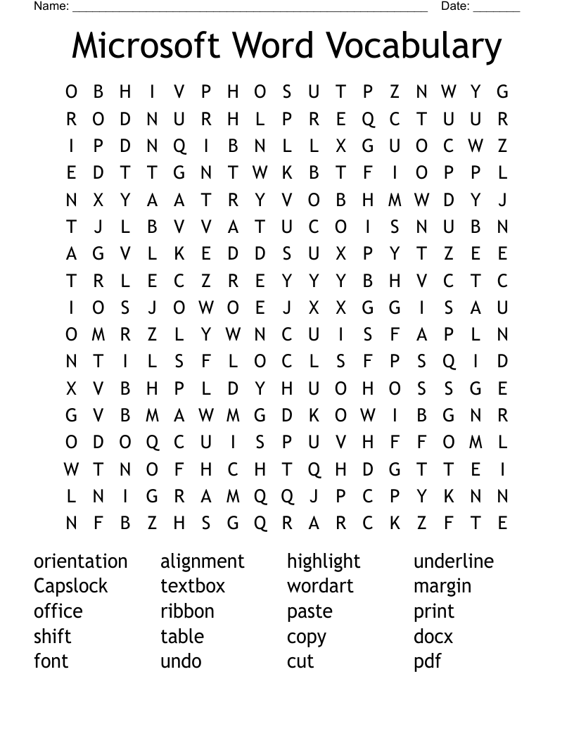 Microsoft Word Vocabulary Word Search