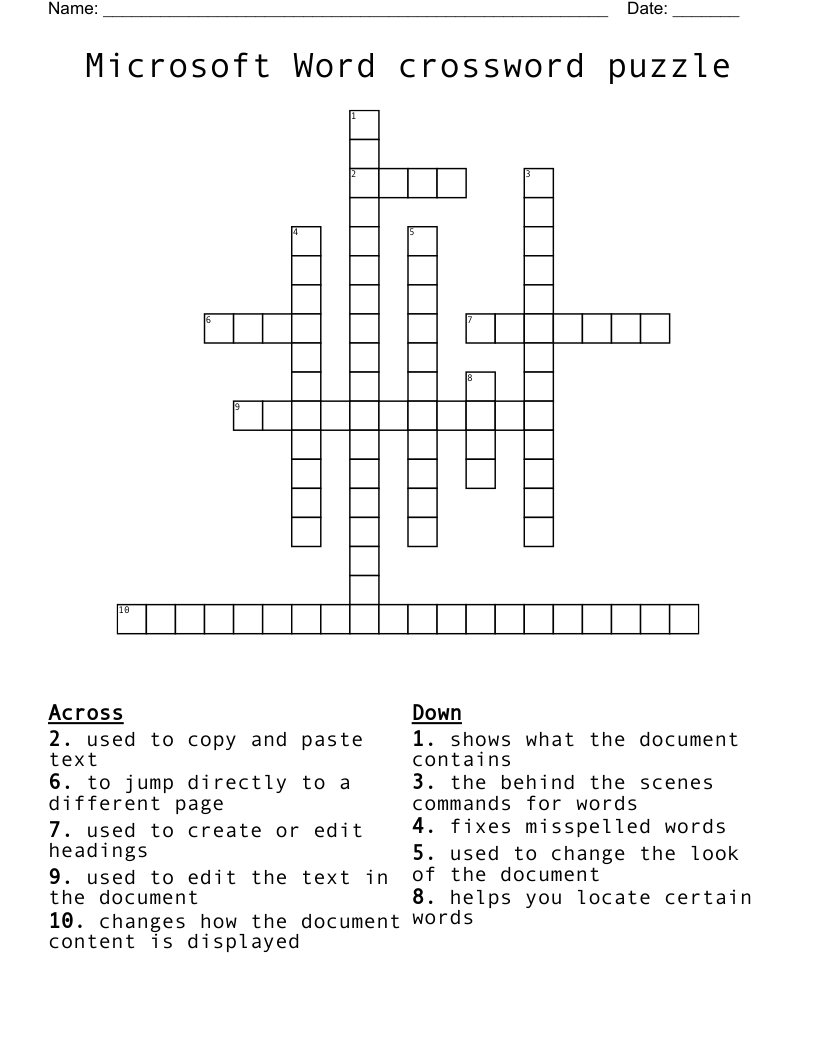 Microsoft Word crossword puzzle