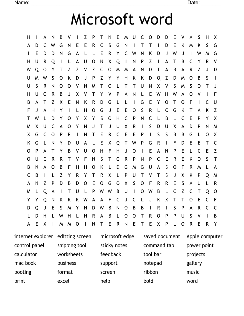 Microsoft word Word Search