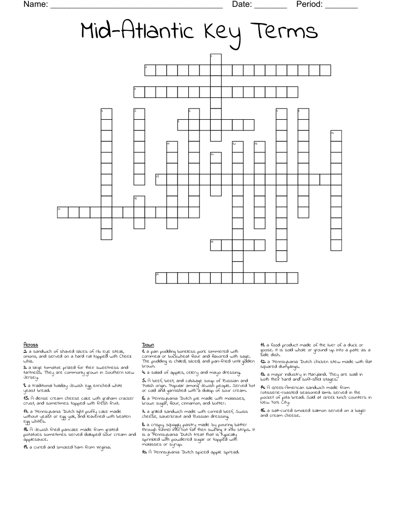 Mid-Atlantic Key Terms Crossword