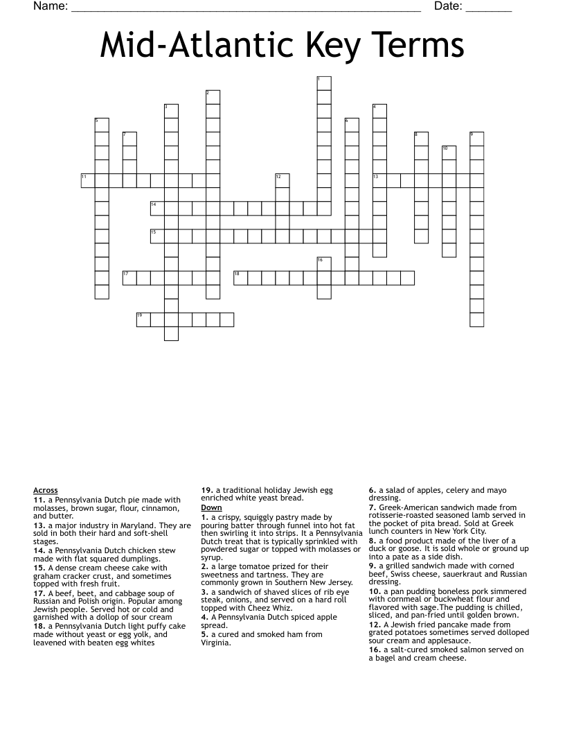 Mid-Atlantic Key Terms Crossword