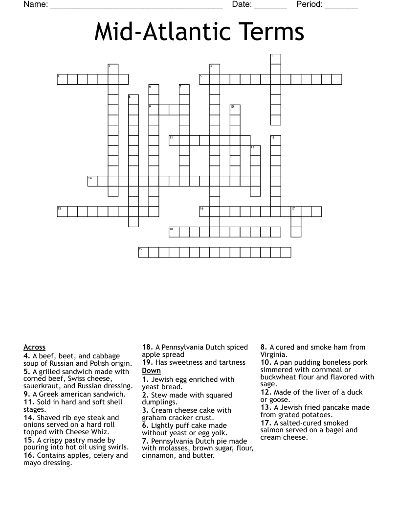 Mid-Atlantic Terms Crossword