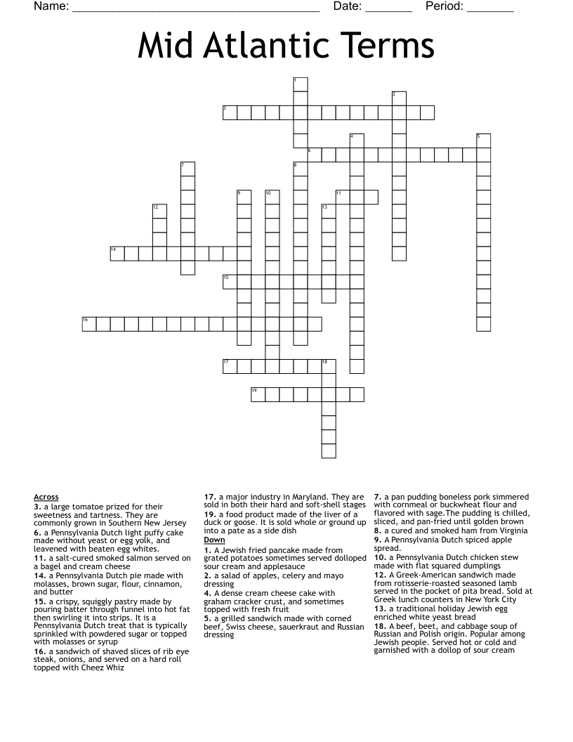 Mid Atlantic Terms  Crossword