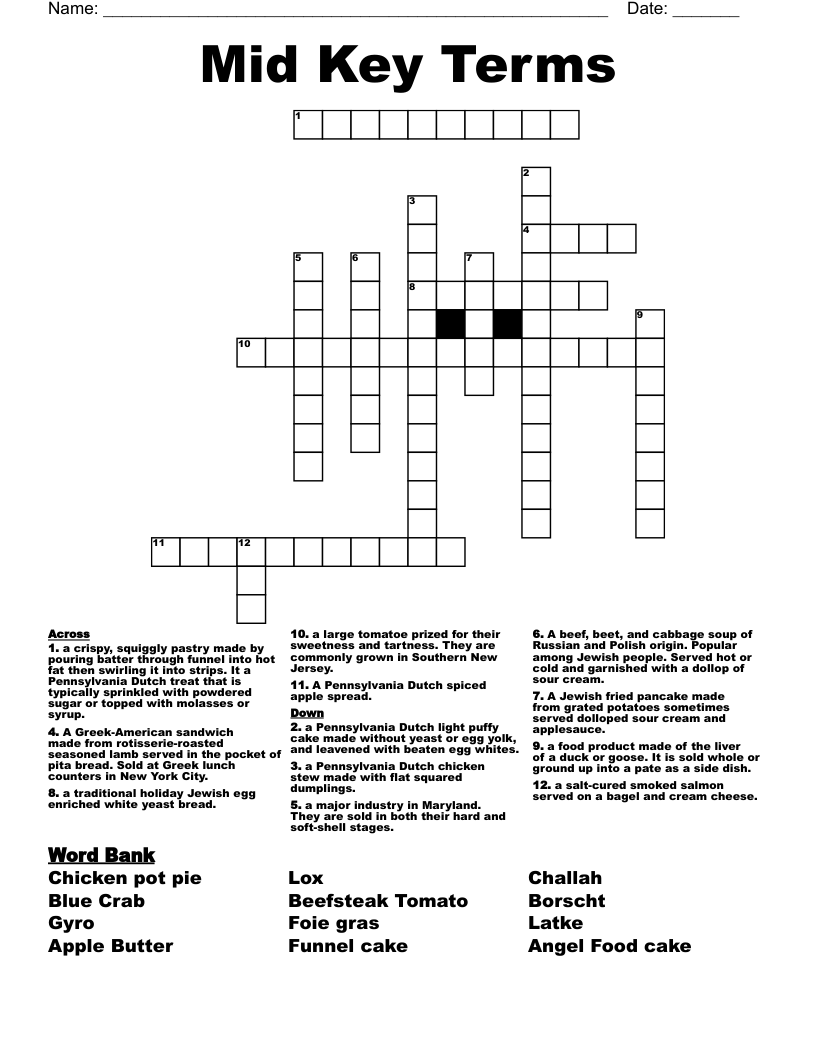 Mid Key Terms Crossword