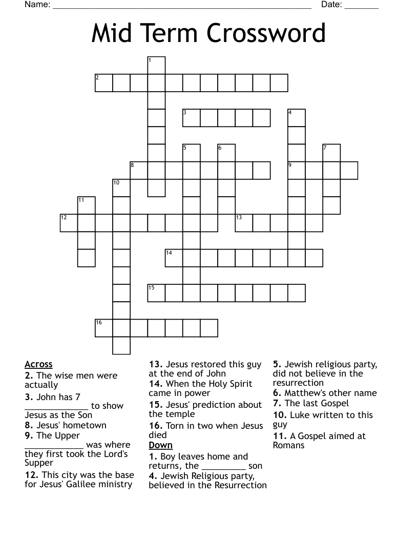Mid Term Crossword