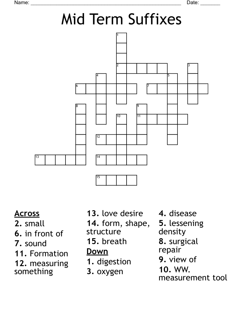 Mid Term Suffixes Crossword
