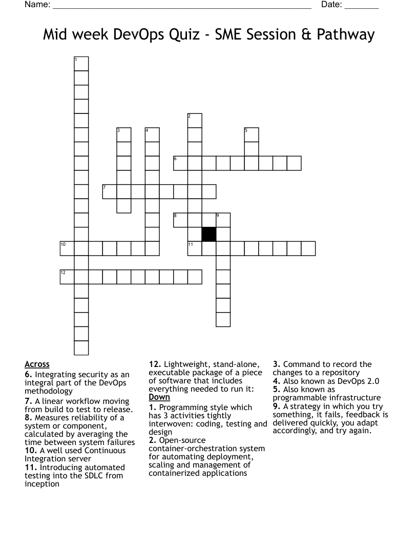Mid week DevOps Quiz - SME Session & Pathway Crossword
