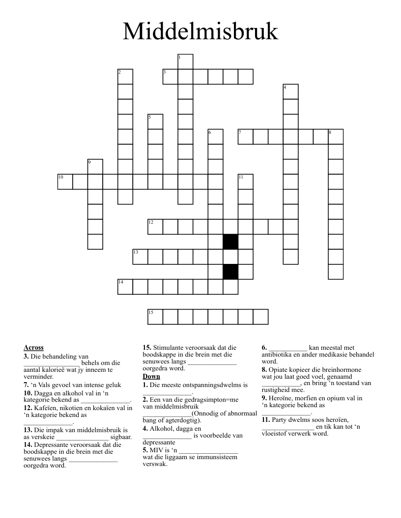 Middelmisbruk Crossword
