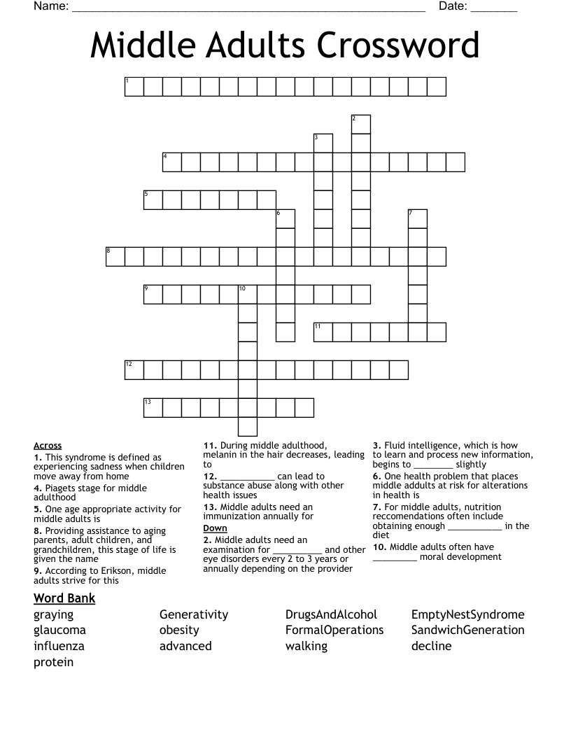 Middle Adults Crossword