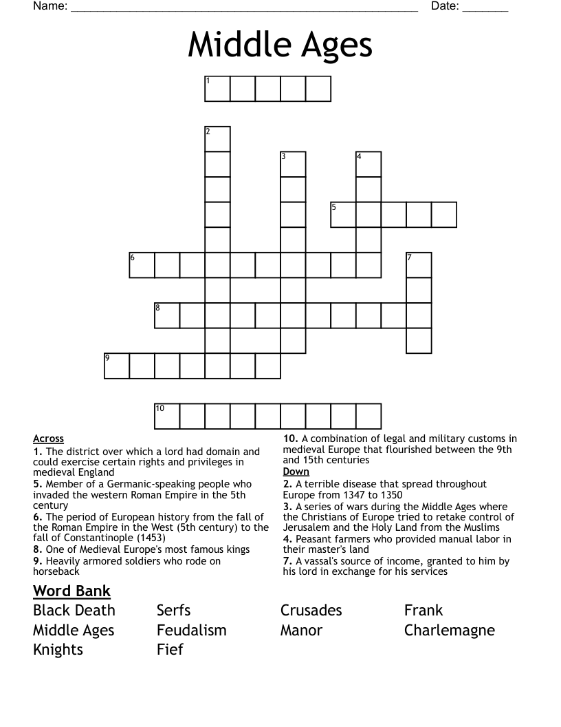Middle Ages Crossword