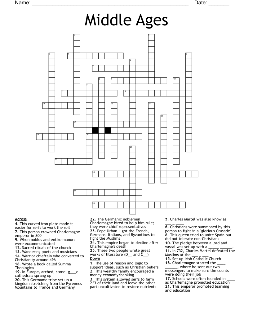 Middle Ages Crossword