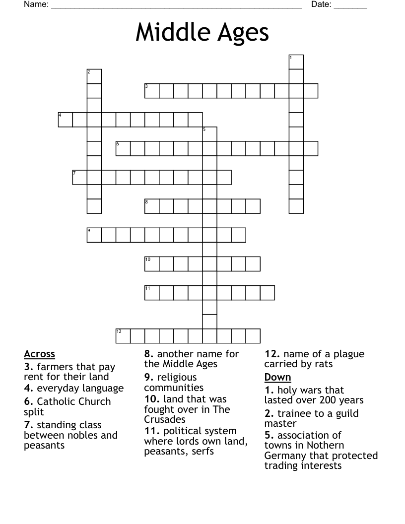 Middle Ages Crossword