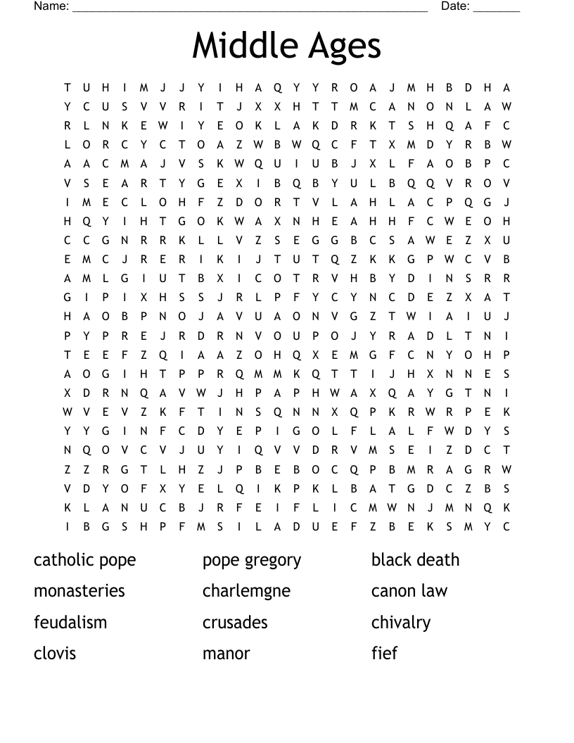 Middle Ages Word Search