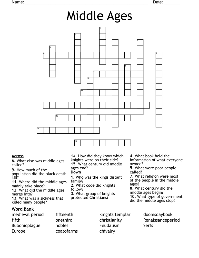 Middle Ages Crossword